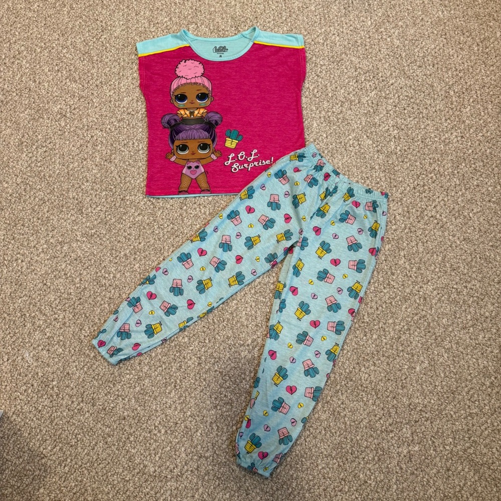 LOL Surprise Girls Pajama Set Pink Blue Cactus Top & Pants Size 8